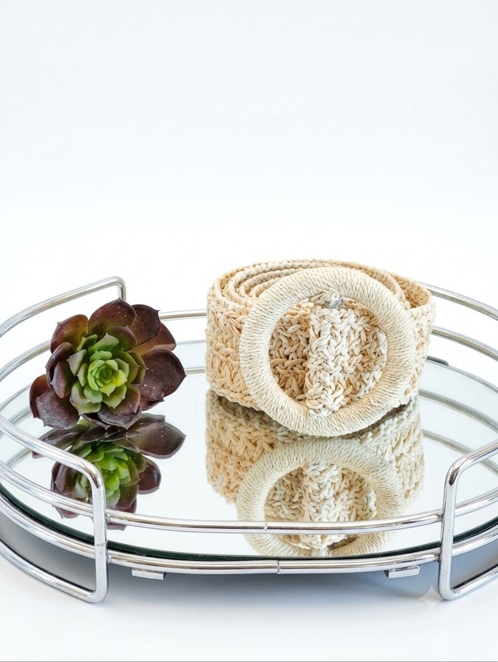Cream Crochet Belt with Round Buckle 1.5" Wide 32"